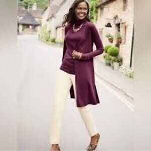 Talbots Burgundy Ribbed Knit Long Open Cardigan Sweater Size M NEW